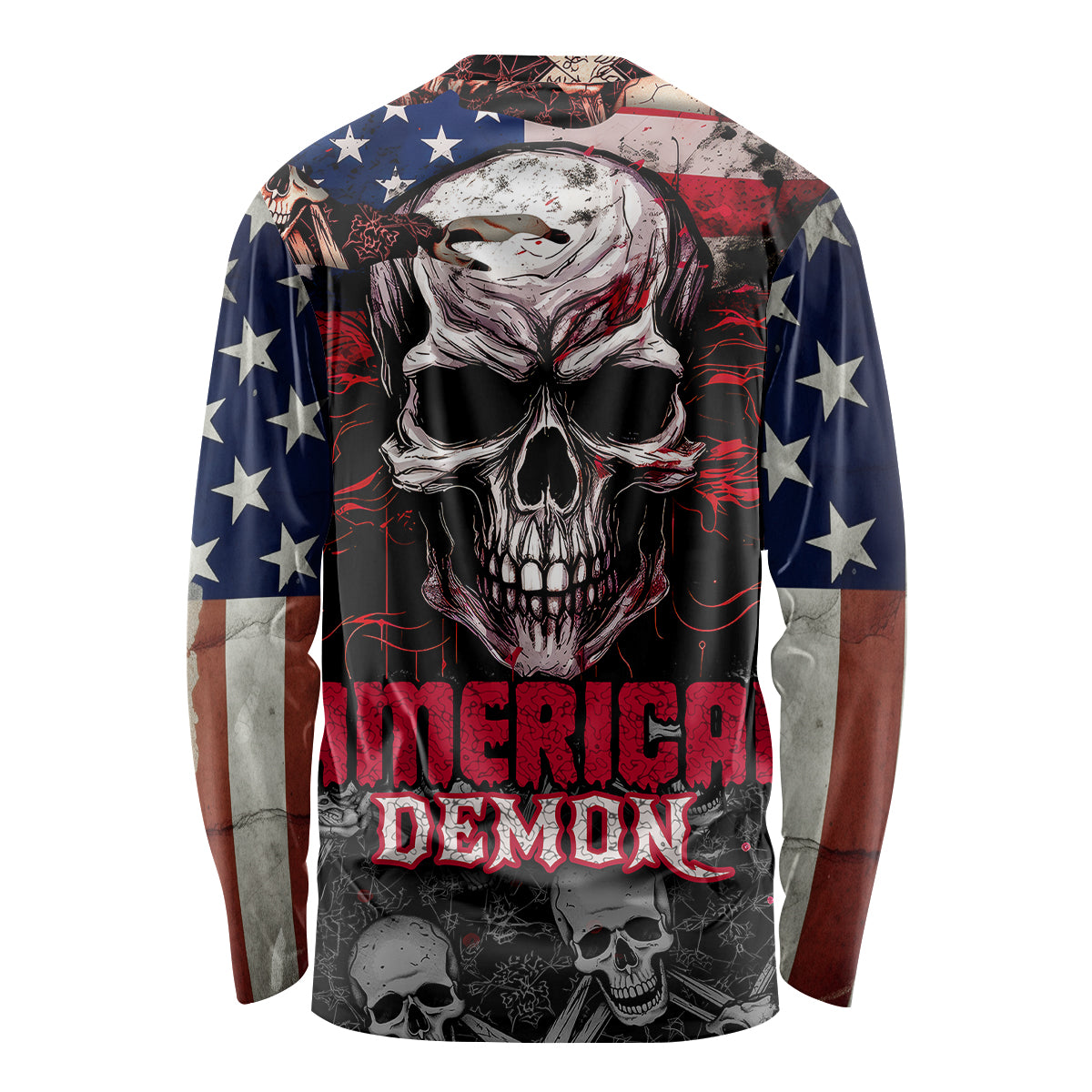 Skull Long Sleeve Shirt American Demon - Wonder Print Shop