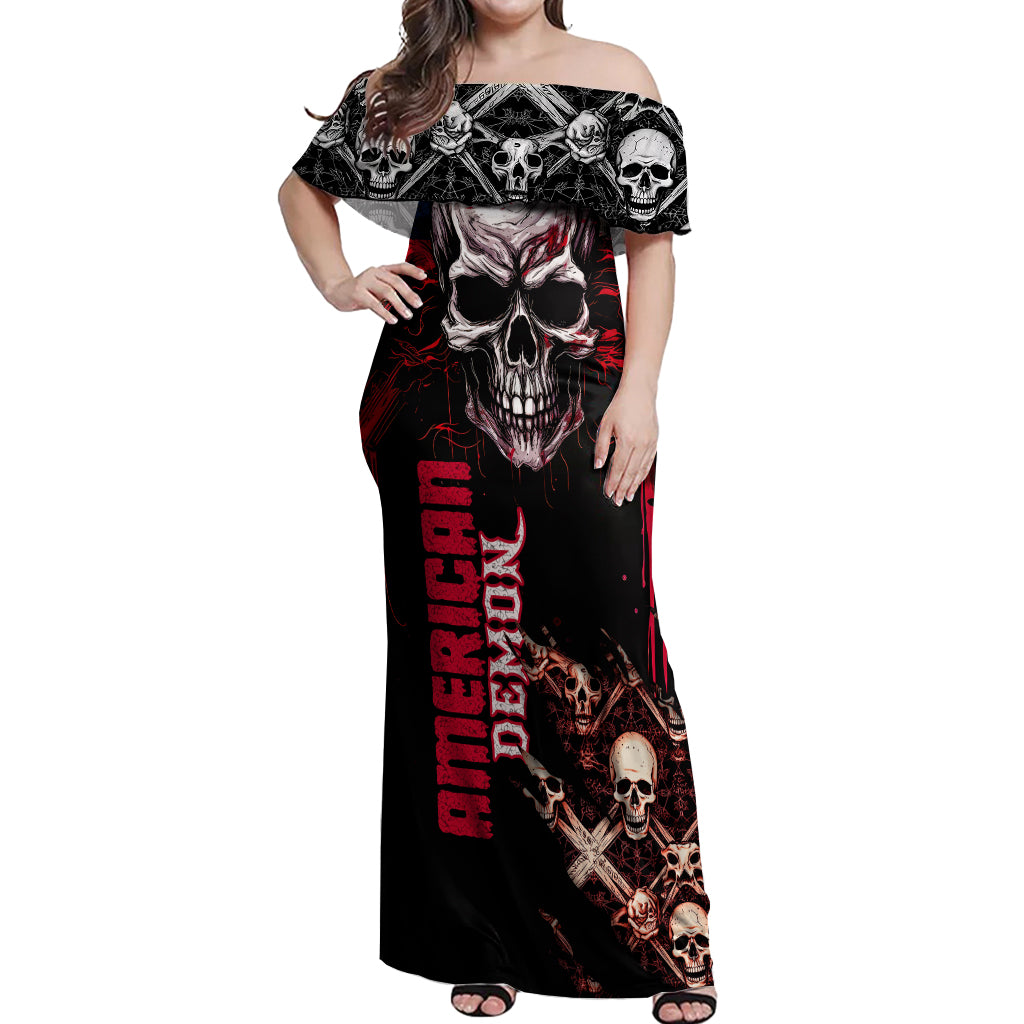 Skull Off Shoulder Maxi Dress American Demon - Wonder Print Shop