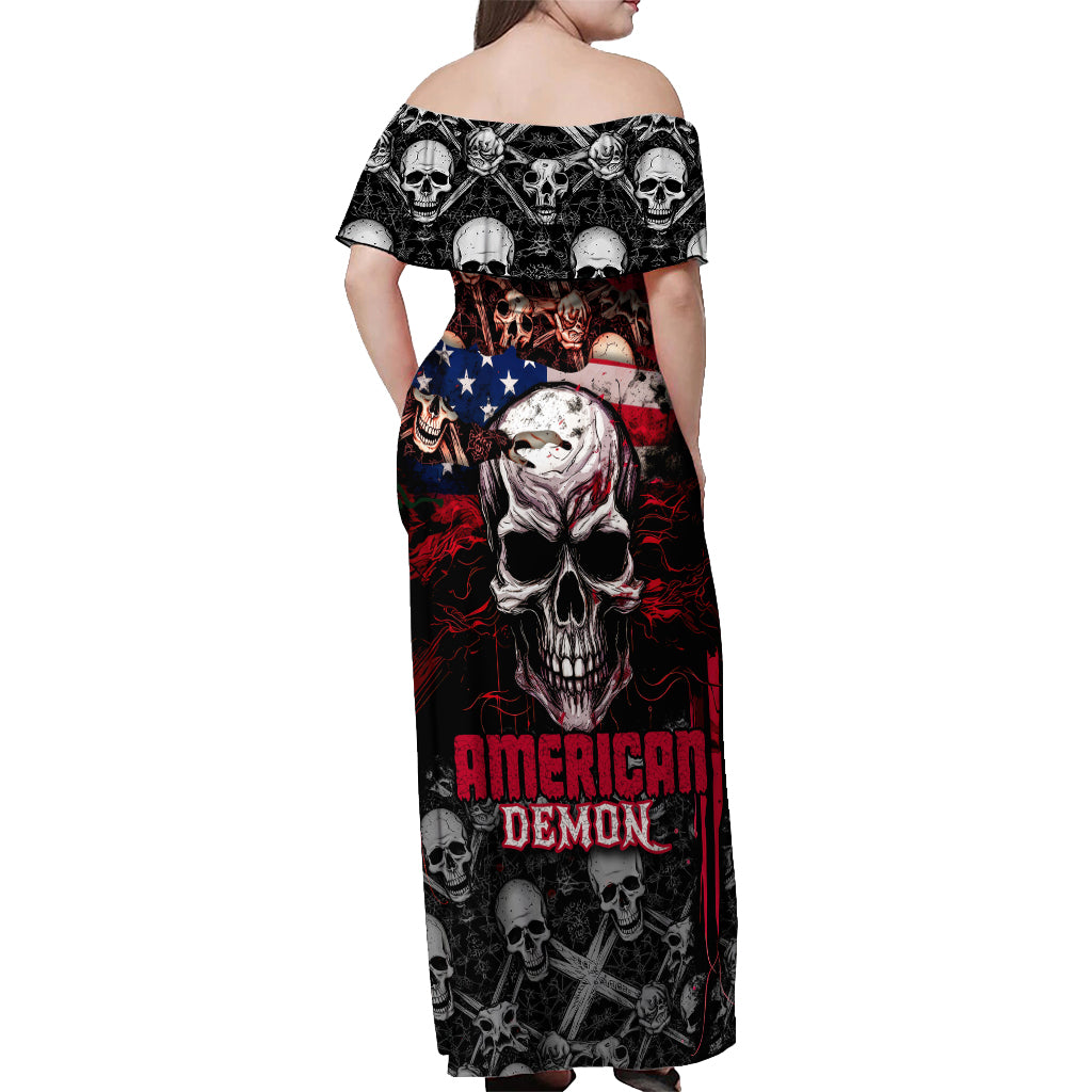 Skull Off Shoulder Maxi Dress American Demon - Wonder Print Shop