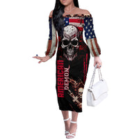 Skull Off The Shoulder Long Sleeve Dress American Demon - Wonder Print Shop