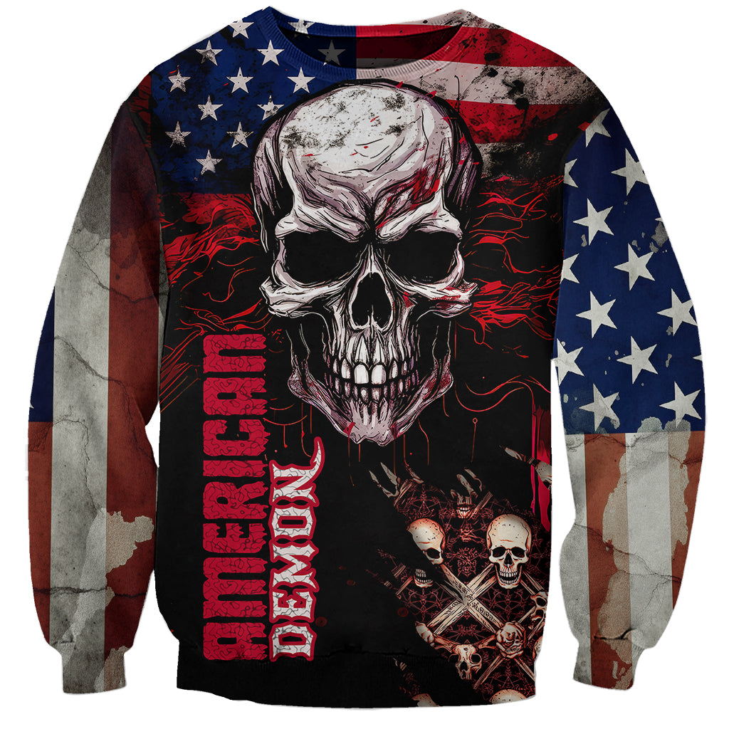 Skull Sweatshirt American Demon - Wonder Print Shop