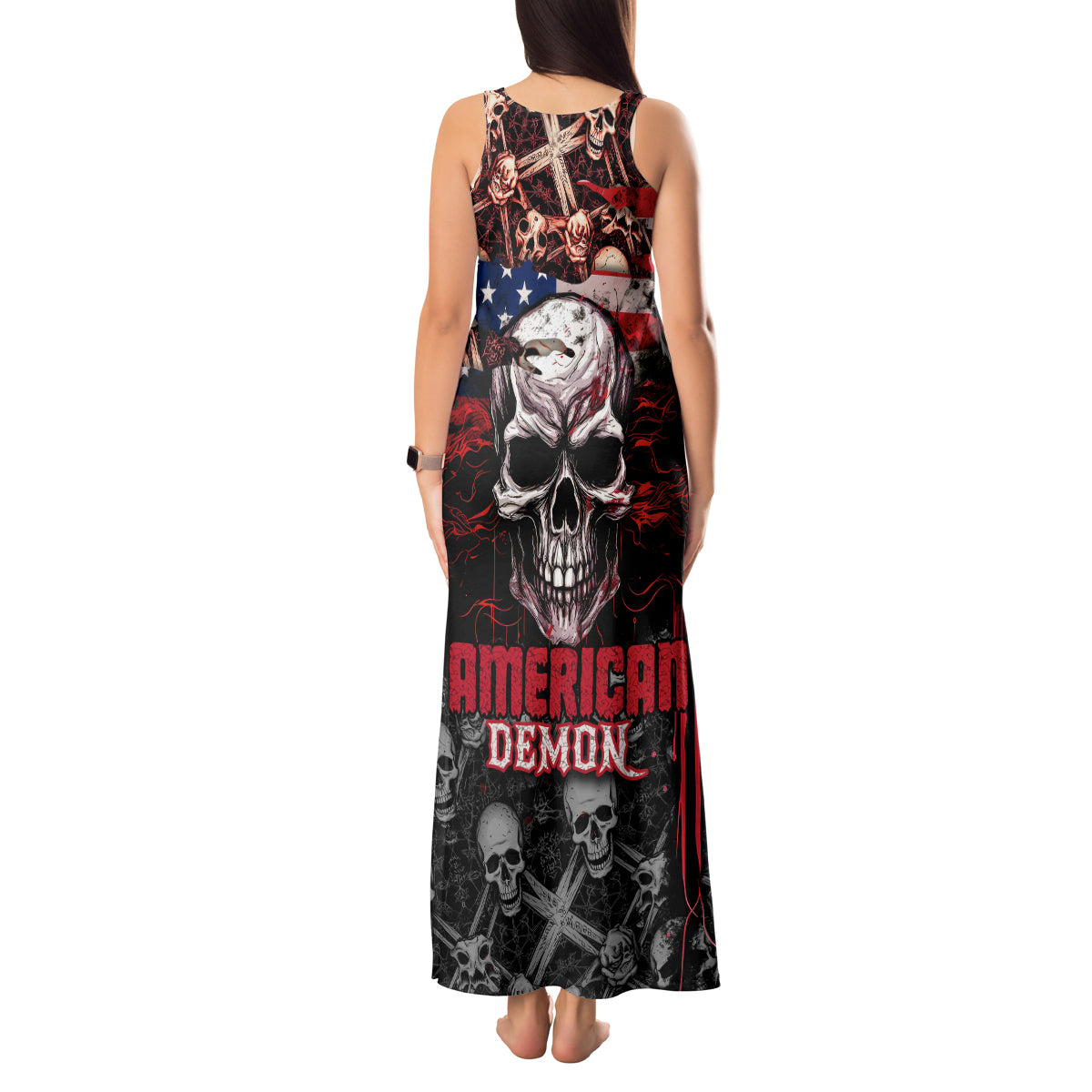 Skull Tank Maxi Dress American Demon - Wonder Print Shop