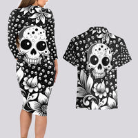 Skull Couples Matching Long Sleeve Bodycon Dress and Hawaiian Shirt Cute Skull Fun and Floral - Wonder Print Shop