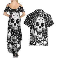 Skull Couples Matching Summer Maxi Dress and Hawaiian Shirt Cute Skull Fun and Floral - Wonder Print Shop