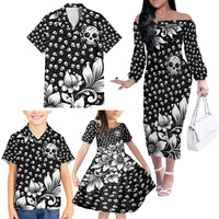 Skull Family Matching Off Shoulder Long Sleeve Dress and Hawaiian Shirt Cute Skull Fun and Floral - Wonder Print Shop