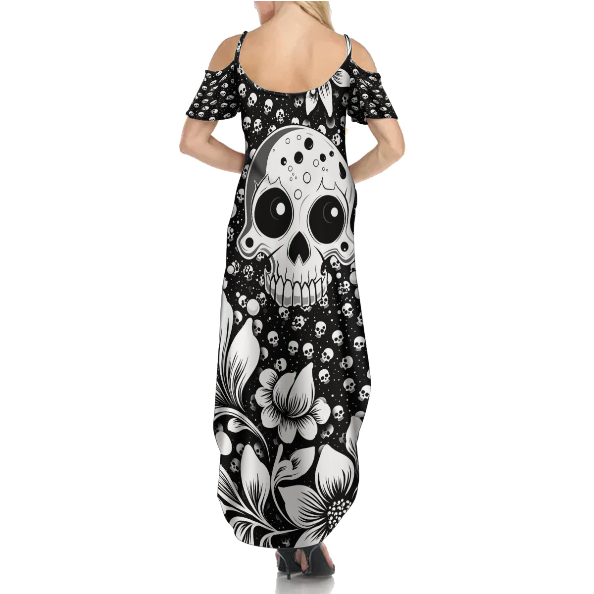 Skull Family Matching Summer Maxi Dress and Hawaiian Shirt Cute Skull Fun and Floral - Wonder Print Shop