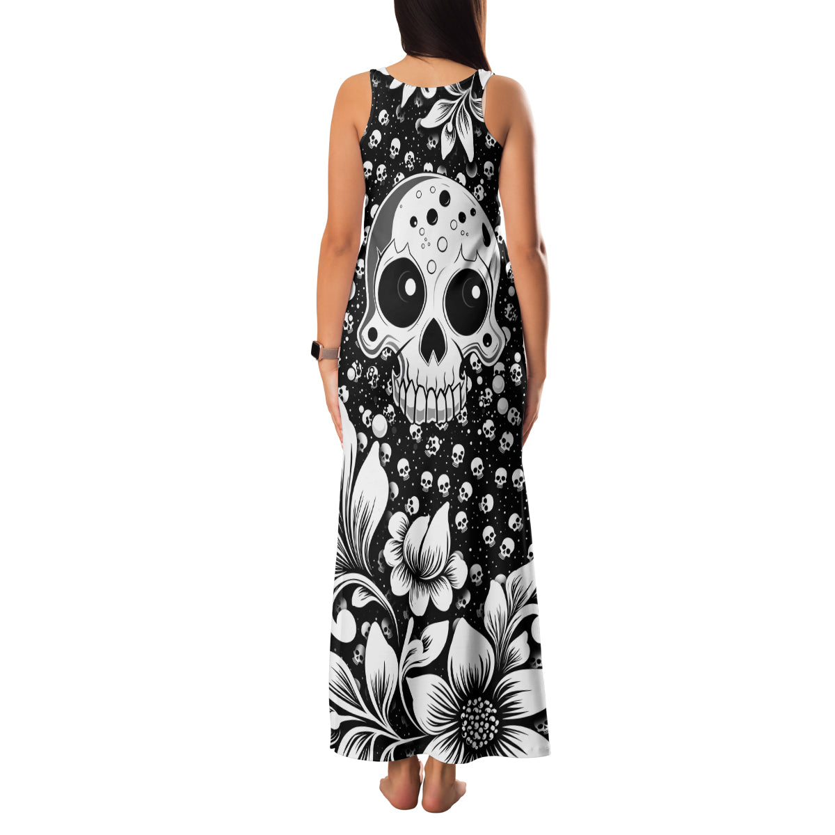 Skull Family Matching Tank Maxi Dress and Hawaiian Shirt Cute Skull Fun and Floral - Wonder Print Shop