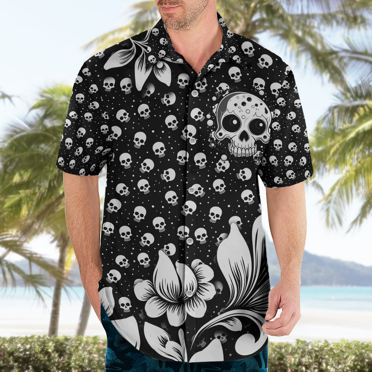 Skull Hawaiian Shirt Cute Skull Fun and Floral - Wonder Print Shop