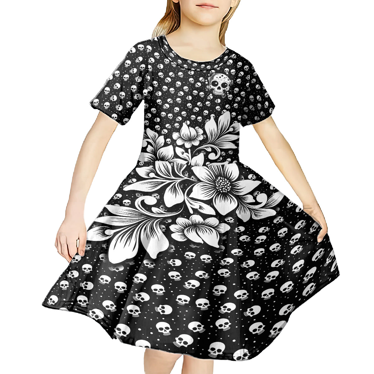 Skull Kid Short Sleeve Dress Cute Skull Fun and Floral - Wonder Print Shop