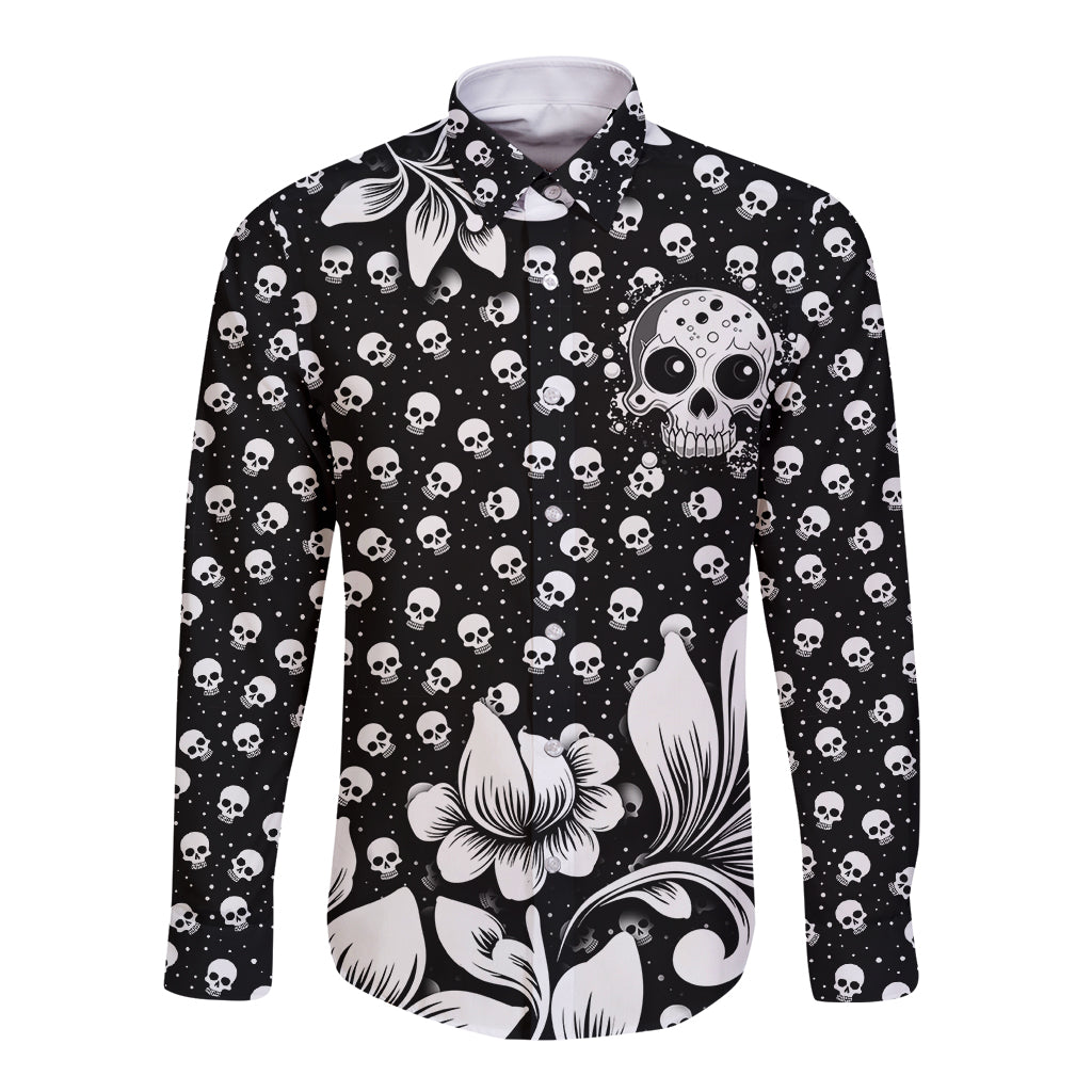 Skull Long Sleeve Button Shirt Cute Skull Fun and Floral - Wonder Print Shop