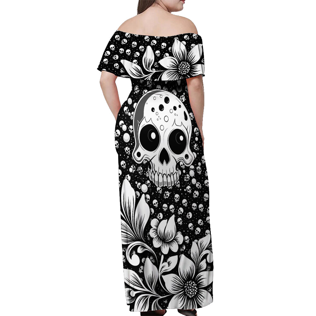 Skull Off Shoulder Maxi Dress Cute Skull Fun and Floral - Wonder Print Shop