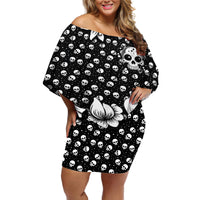 Skull Off Shoulder Short Dress Cute Skull Fun and Floral - Wonder Print Shop