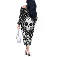 Skull Off The Shoulder Long Sleeve Dress Cute Skull Fun and Floral - Wonder Print Shop