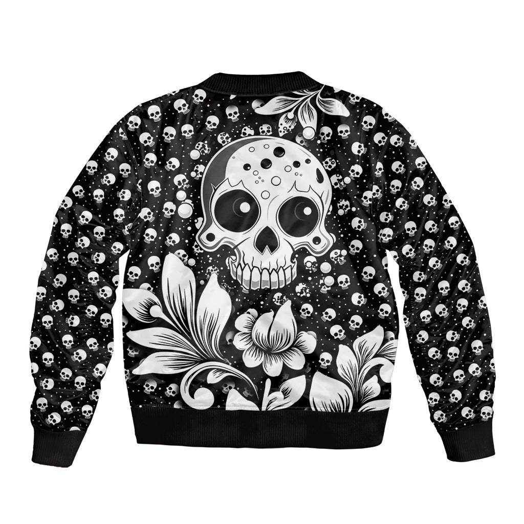 Skull Sleeve Zip Bomber Jacket Cute Skull Fun and Floral - Wonder Print Shop