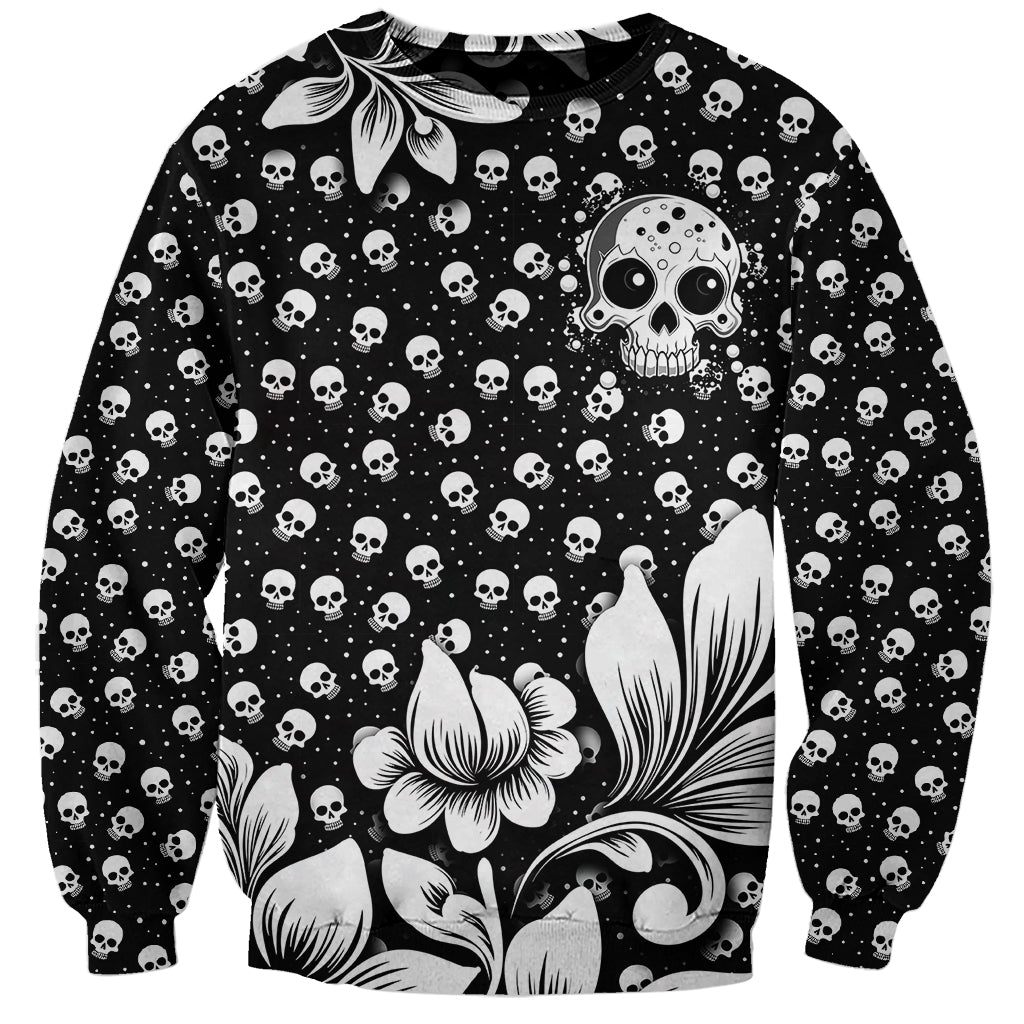 Skull Sweatshirt Cute Skull Fun and Floral - Wonder Print Shop