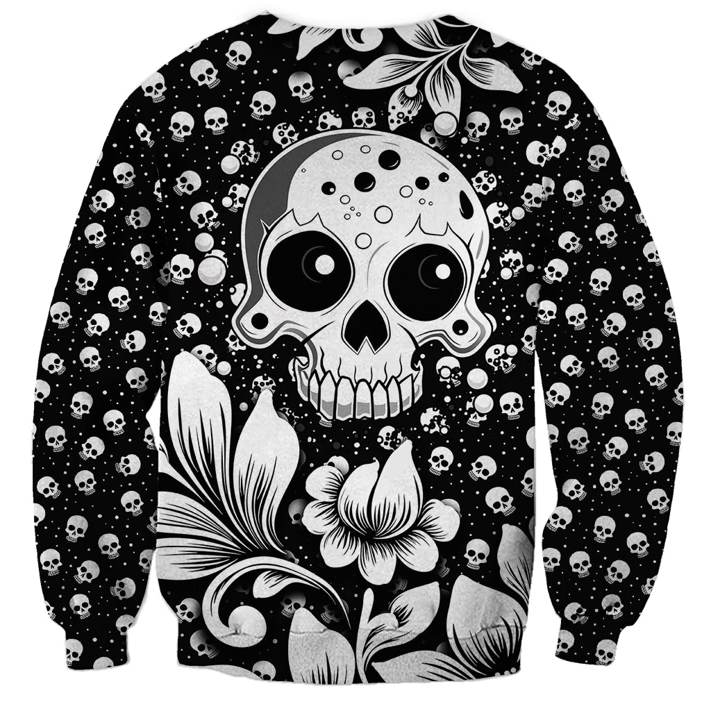 Skull Sweatshirt Cute Skull Fun and Floral - Wonder Print Shop