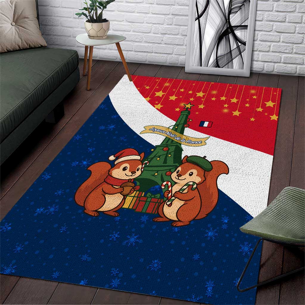 France Christmas Area Rug with Eiffel Tower Chipmunks Candy Canes and Starry Night Design - Wonder Print Shop
