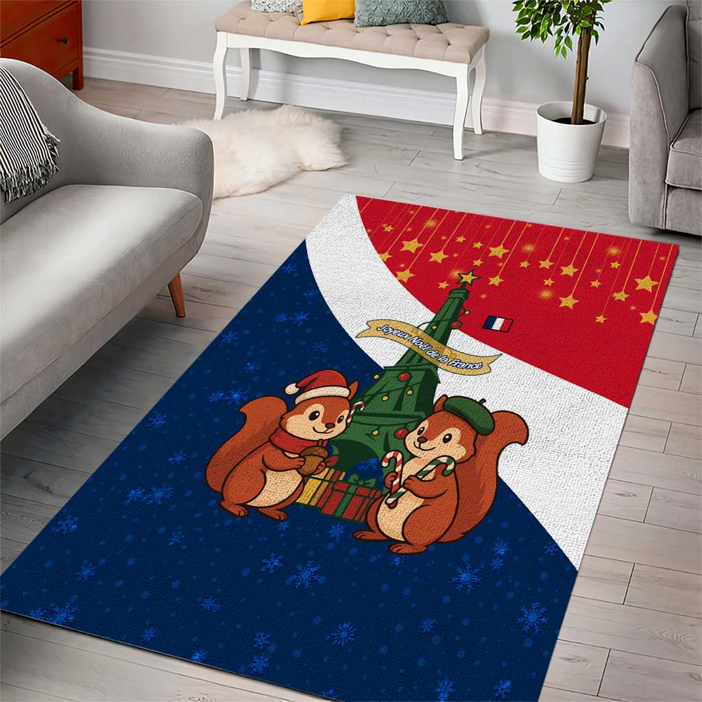 France Christmas Area Rug with Eiffel Tower Chipmunks Candy Canes and Starry Night Design - Wonder Print Shop