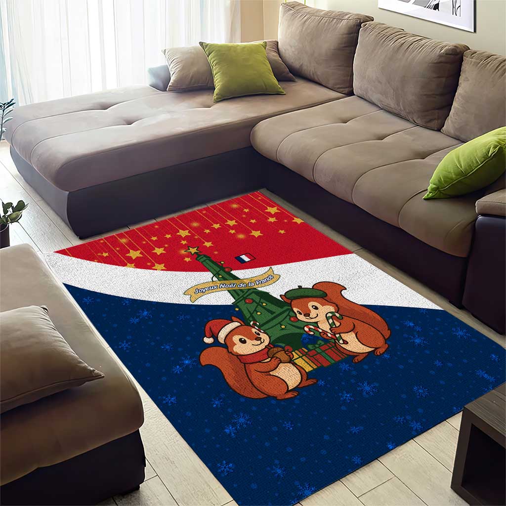 France Christmas Area Rug with Eiffel Tower Chipmunks Candy Canes and Starry Night Design - Wonder Print Shop