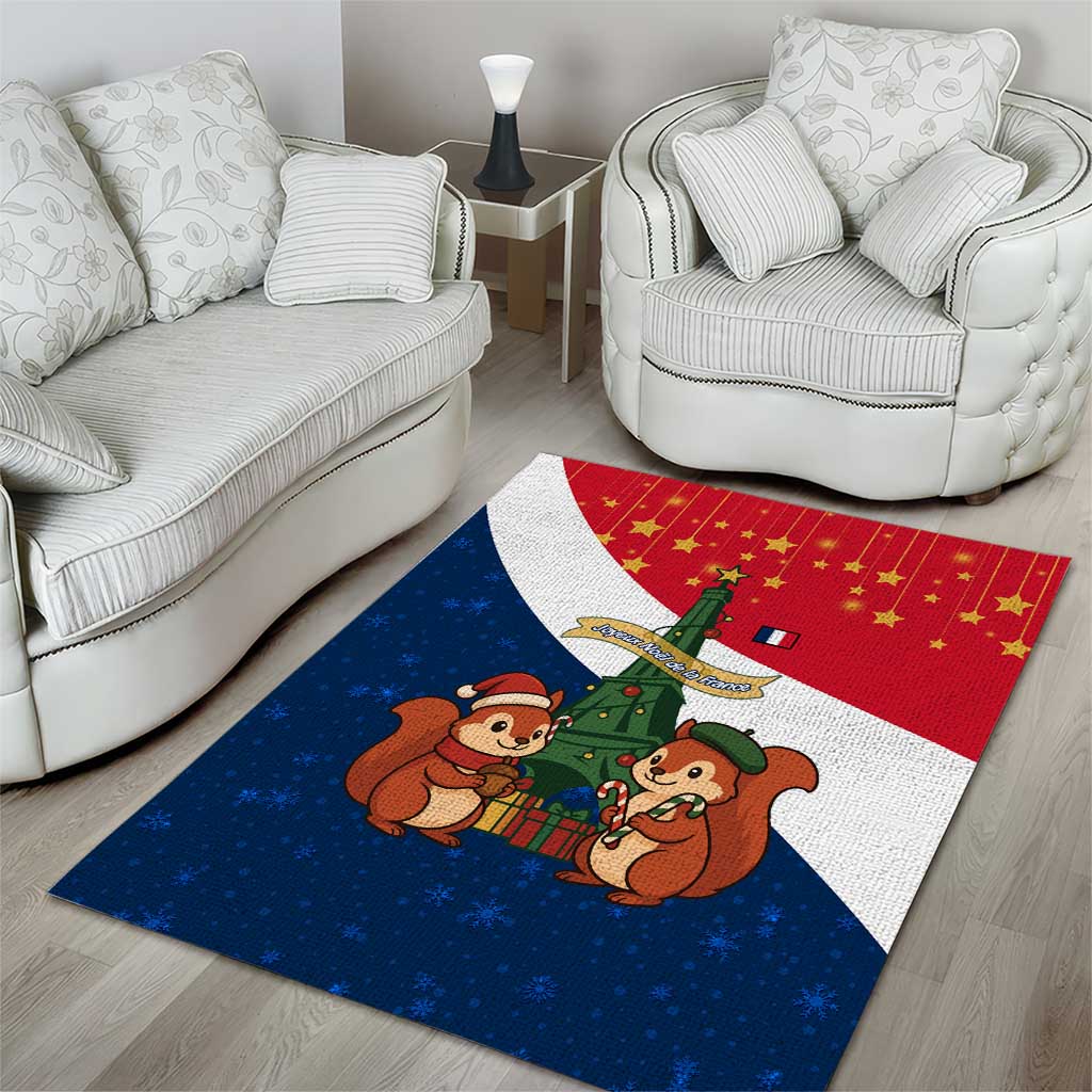 France Christmas Area Rug with Eiffel Tower Chipmunks Candy Canes and Starry Night Design - Wonder Print Shop
