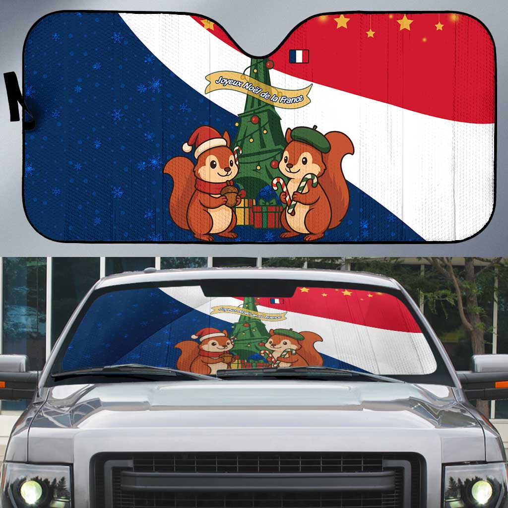 France Christmas Auto Sun Shade with Eiffel Tower Chipmunks Candy Canes and Starry Night Design - Wonder Print Shop