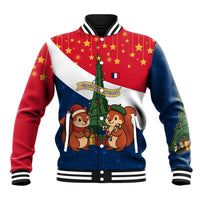 France Christmas Baseball Jacket with Eiffel Tower Chipmunks Candy Canes and Starry Night Design - Wonder Print Shop