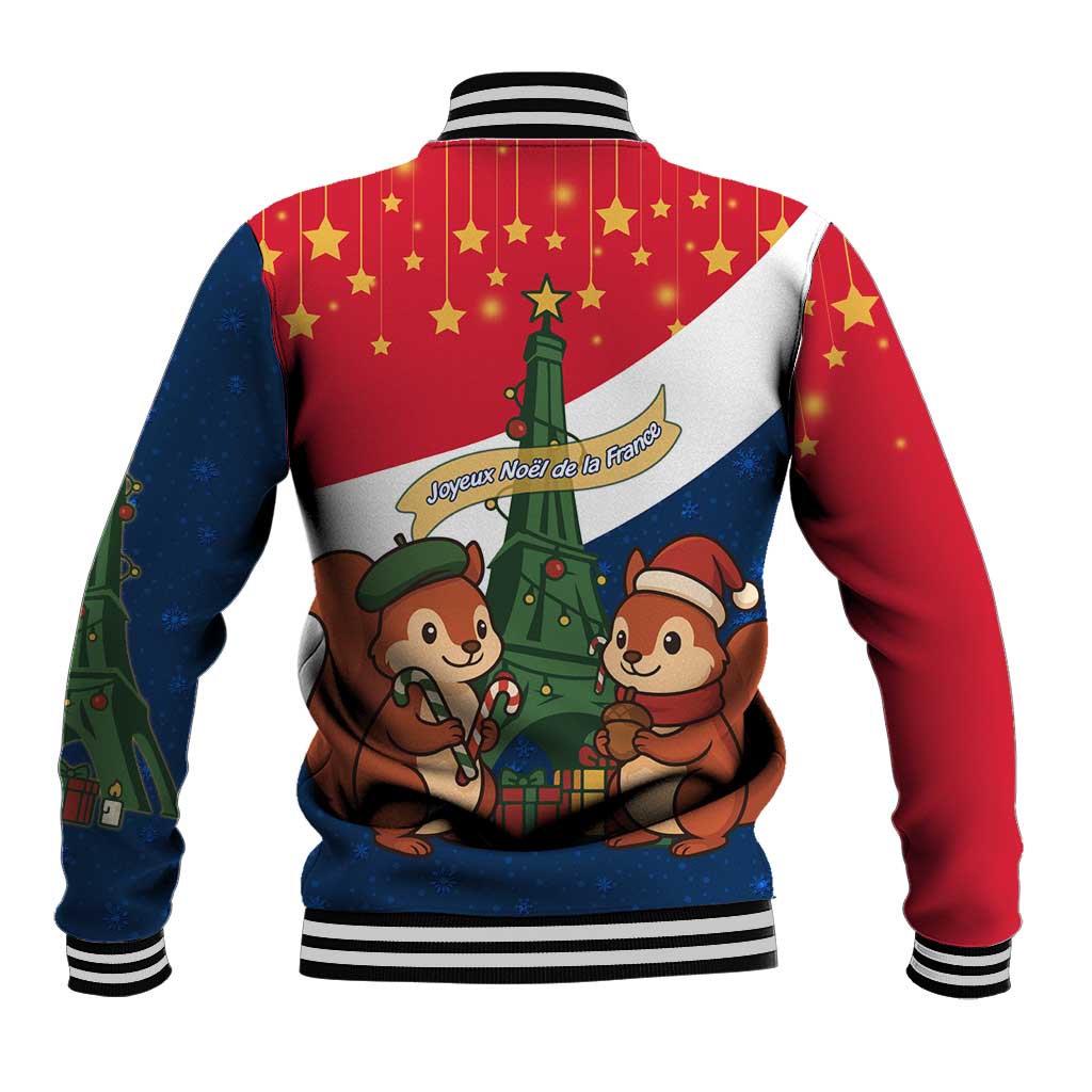 France Christmas Baseball Jacket with Eiffel Tower Chipmunks Candy Canes and Starry Night Design - Wonder Print Shop