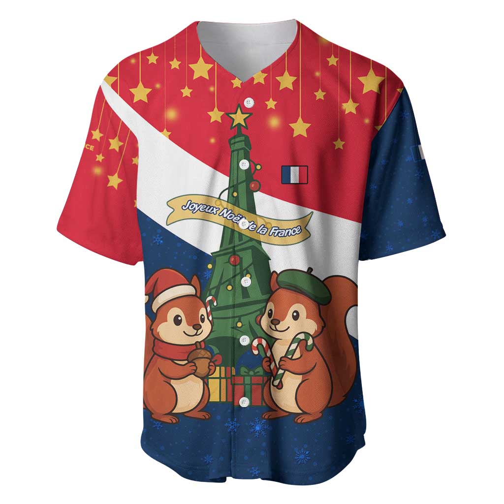 France Christmas Baseball Jersey with Eiffel Tower Chipmunks Candy Canes and Starry Night Design - Wonder Print Shop