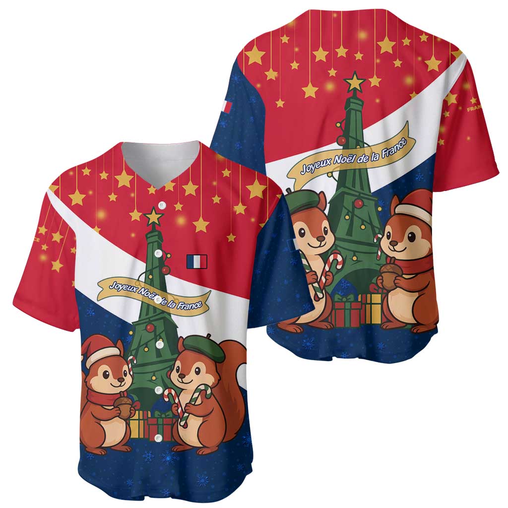 France Christmas Baseball Jersey with Eiffel Tower Chipmunks Candy Canes and Starry Night Design - Wonder Print Shop