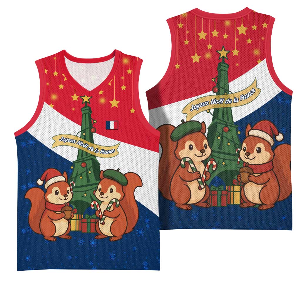 France Christmas Basketball Jersey with Eiffel Tower Chipmunks Candy Canes and Starry Night Design - Wonder Print Shop