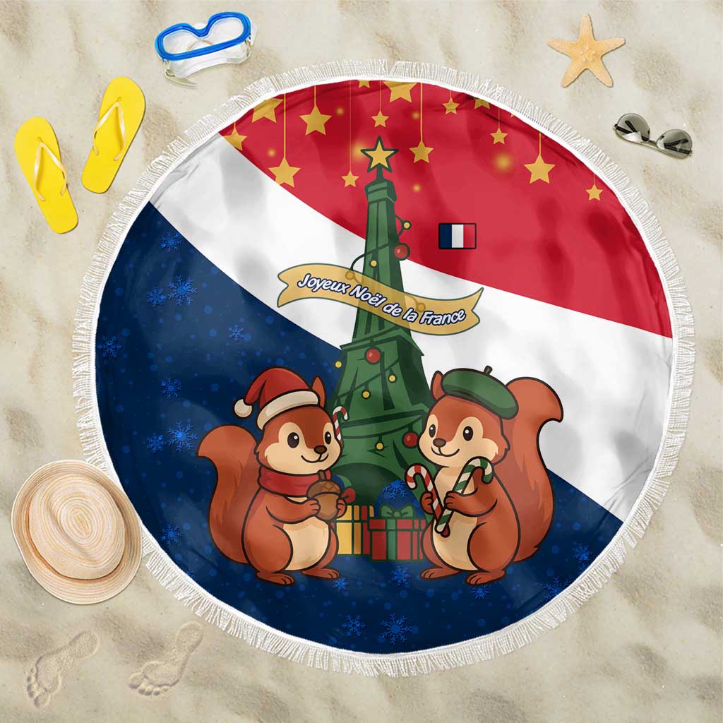 France Christmas Beach Blanket with Eiffel Tower Chipmunks Candy Canes and Starry Night Design - Wonder Print Shop