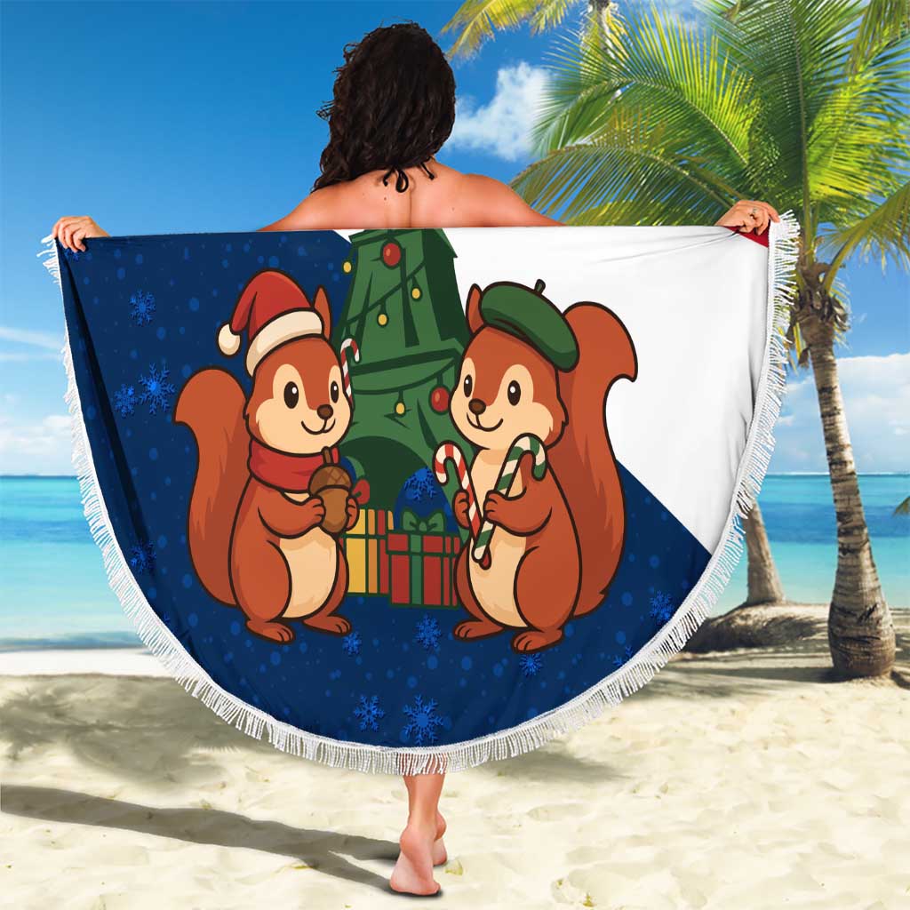 France Christmas Beach Blanket with Eiffel Tower Chipmunks Candy Canes and Starry Night Design - Wonder Print Shop