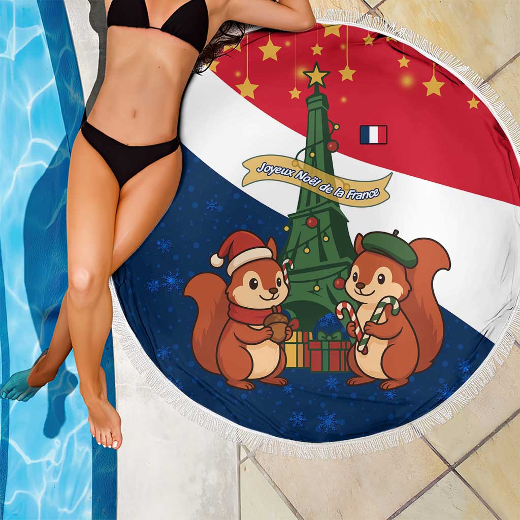 France Christmas Beach Blanket with Eiffel Tower Chipmunks Candy Canes and Starry Night Design - Wonder Print Shop