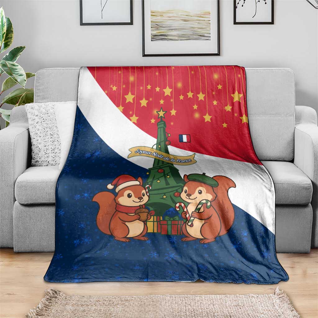 France Christmas Blanket with Eiffel Tower Chipmunks Candy Canes and Starry Night Design - Wonder Print Shop