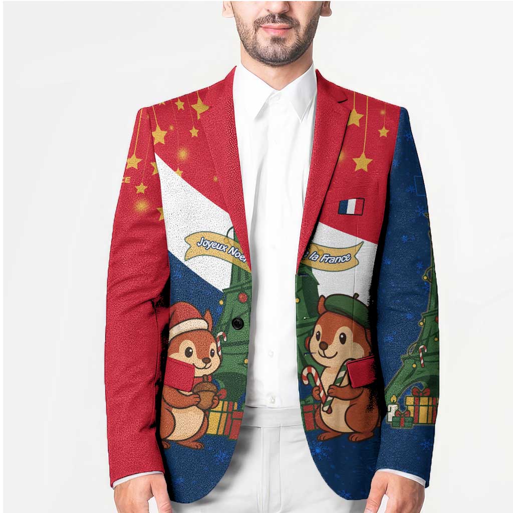 France Christmas Blazer with Eiffel Tower Chipmunks Candy Canes and Starry Night Design - Wonder Print Shop