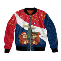France Christmas Bomber Jacket with Eiffel Tower Chipmunks Candy Canes and Starry Night Design - Wonder Print Shop