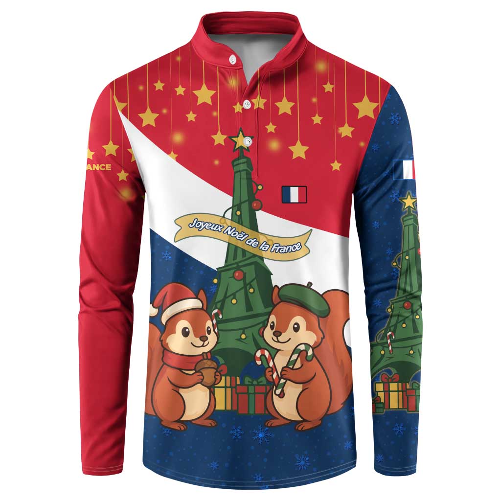 France Christmas Button Sweatshirt with Eiffel Tower Chipmunks Candy Canes and Starry Night Design - Wonder Print Shop