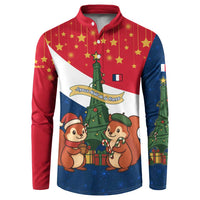 France Christmas Button Sweatshirt with Eiffel Tower Chipmunks Candy Canes and Starry Night Design - Wonder Print Shop