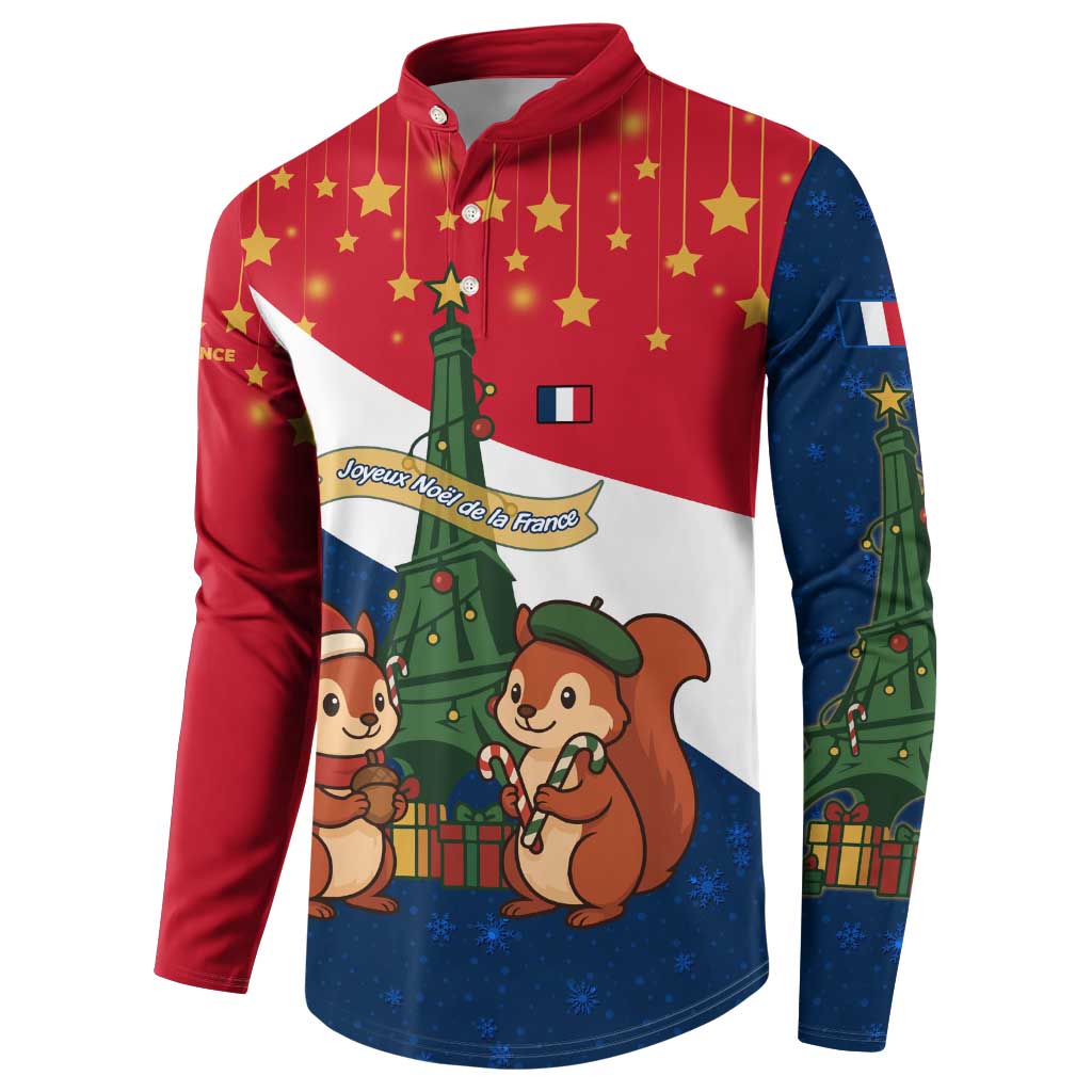France Christmas Button Sweatshirt with Eiffel Tower Chipmunks Candy Canes and Starry Night Design - Wonder Print Shop