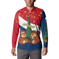 France Christmas Button Sweatshirt with Eiffel Tower Chipmunks Candy Canes and Starry Night Design - Wonder Print Shop