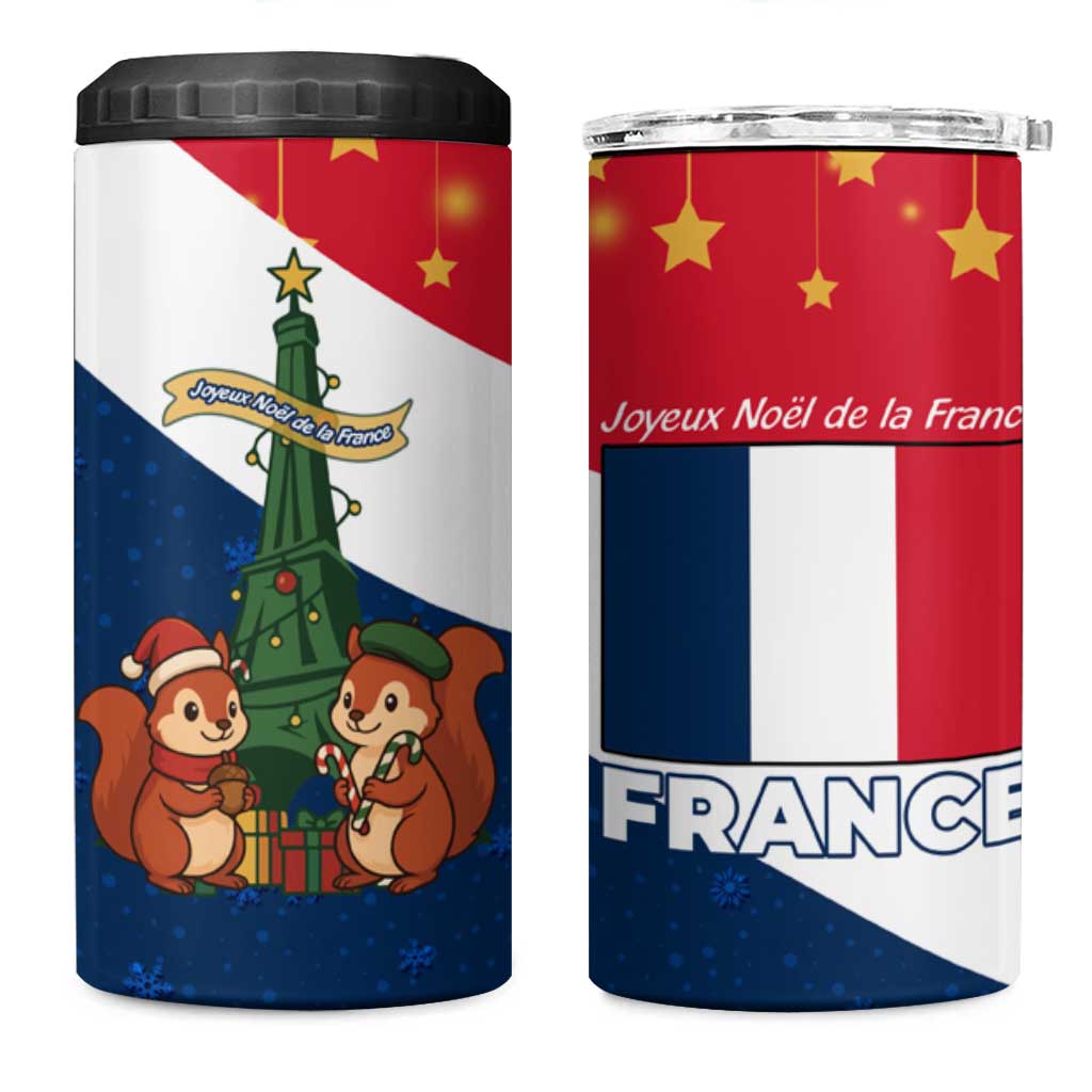 France Christmas 4 in 1 Can Cooler Tumbler with Eiffel Tower Chipmunks Candy Canes and Starry Night Design - Wonder Print Shop