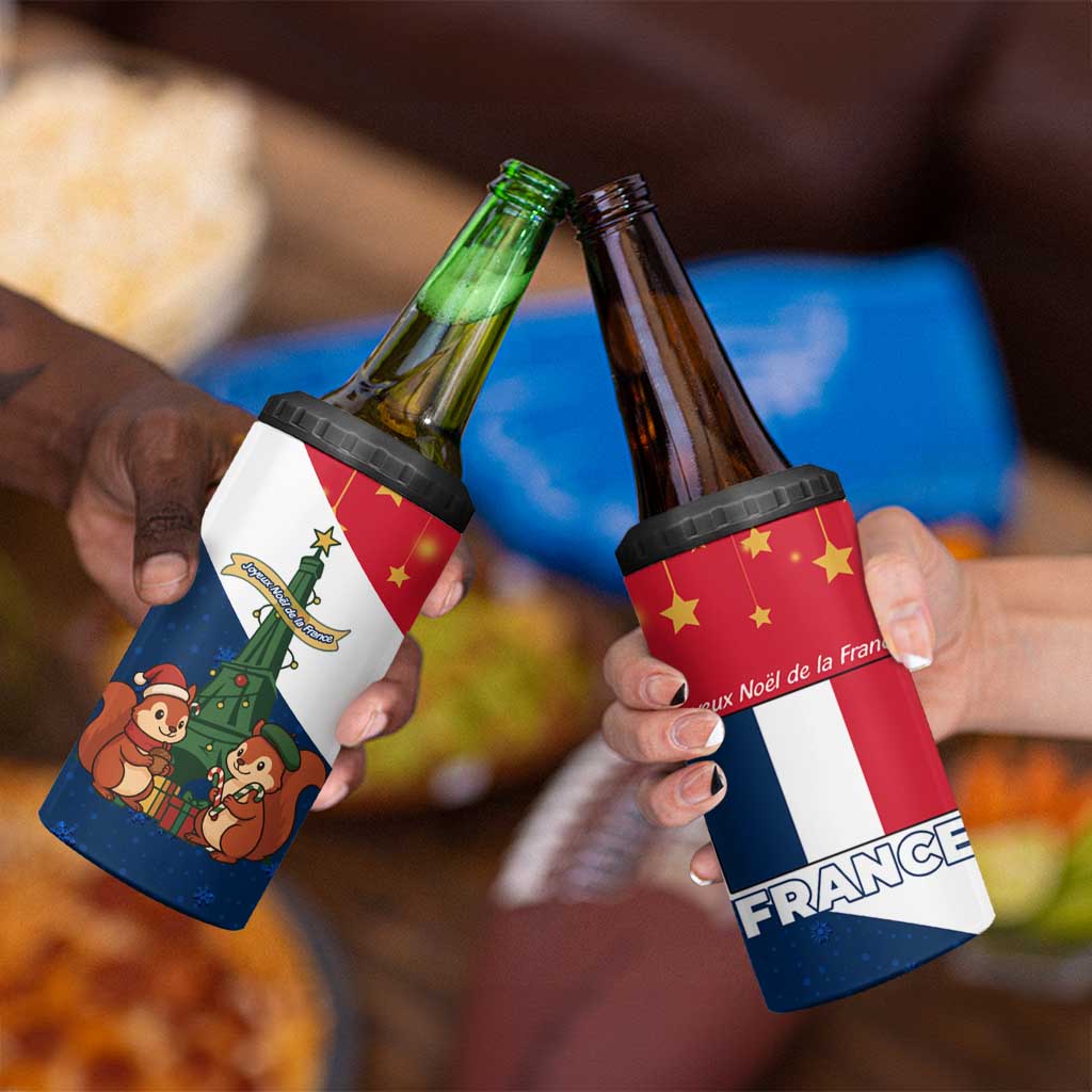 France Christmas 4 in 1 Can Cooler Tumbler with Eiffel Tower Chipmunks Candy Canes and Starry Night Design - Wonder Print Shop