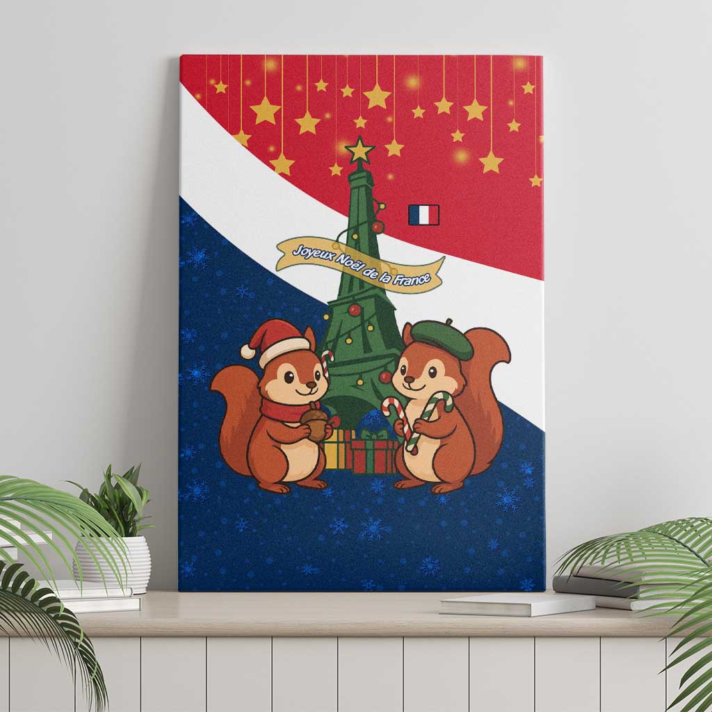 France Christmas Canvas Wall Art with Eiffel Tower Chipmunks Candy Canes and Starry Night Design - Wonder Print Shop