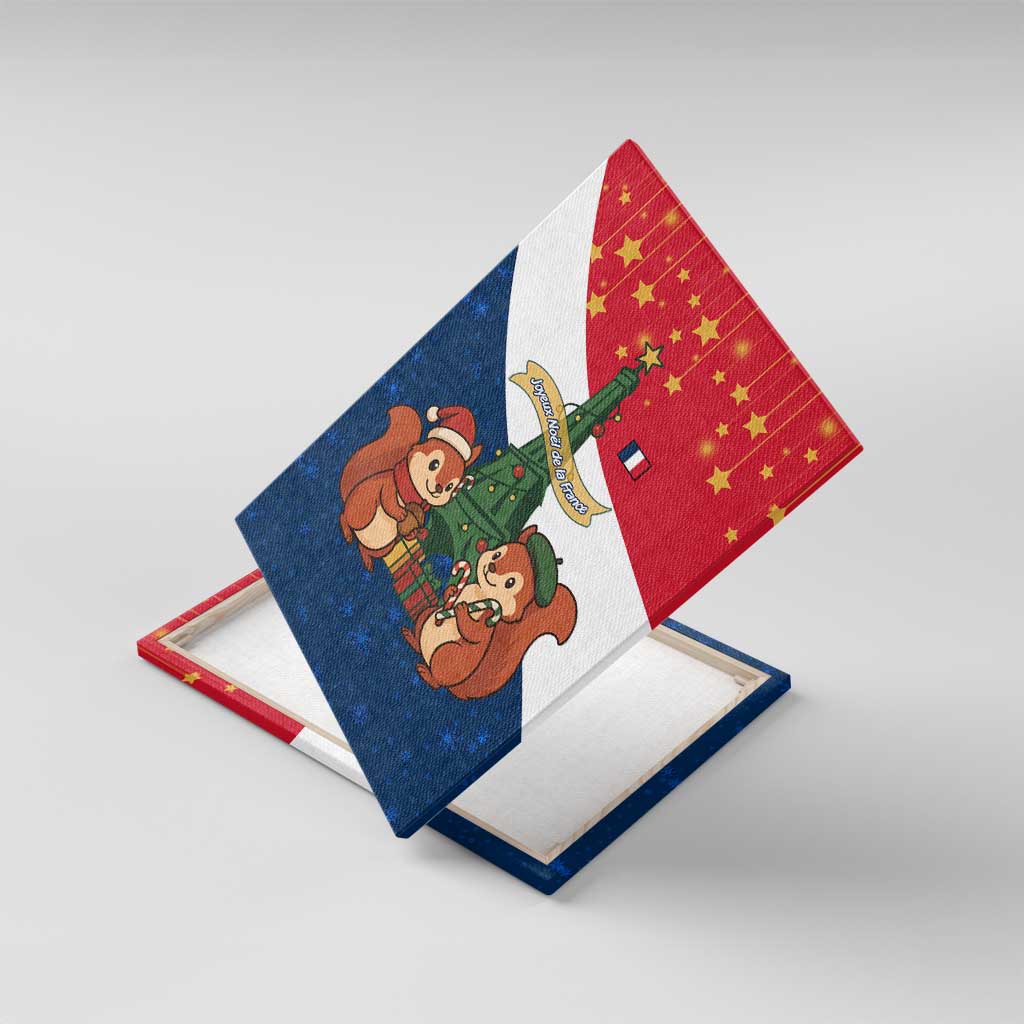 France Christmas Canvas Wall Art with Eiffel Tower Chipmunks Candy Canes and Starry Night Design - Wonder Print Shop