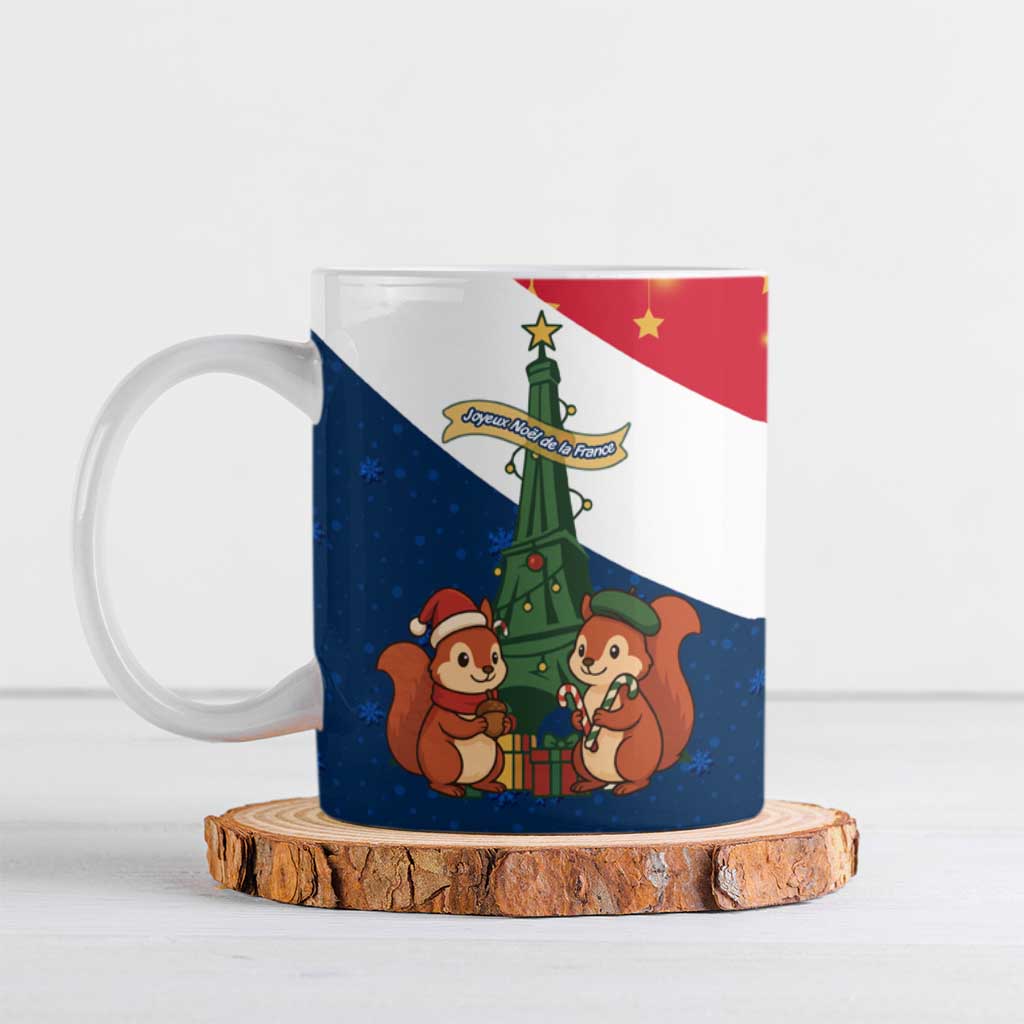France Christmas Ceramic Mug with Eiffel Tower Chipmunks Candy Canes and Starry Night Design - Wonder Print Shop