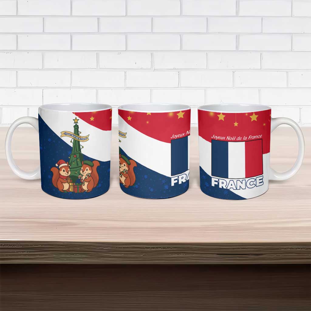 France Christmas Ceramic Mug with Eiffel Tower Chipmunks Candy Canes and Starry Night Design - Wonder Print Shop