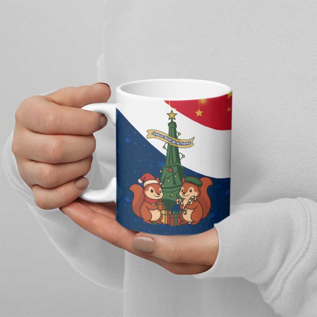 France Christmas Ceramic Mug with Eiffel Tower Chipmunks Candy Canes and Starry Night Design - Wonder Print Shop