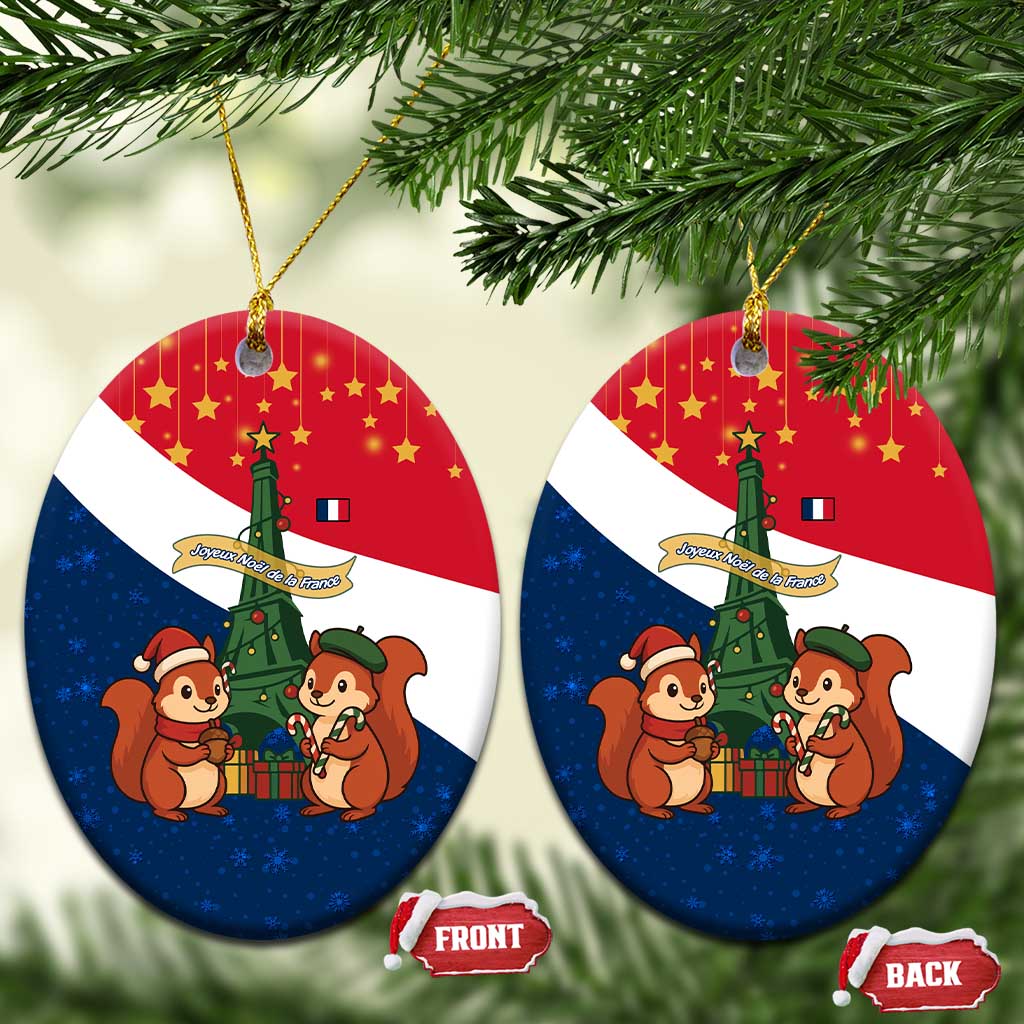 France Christmas Ceramic Ornament with Eiffel Tower Chipmunks Candy Canes and Starry Night Design - Wonder Print Shop