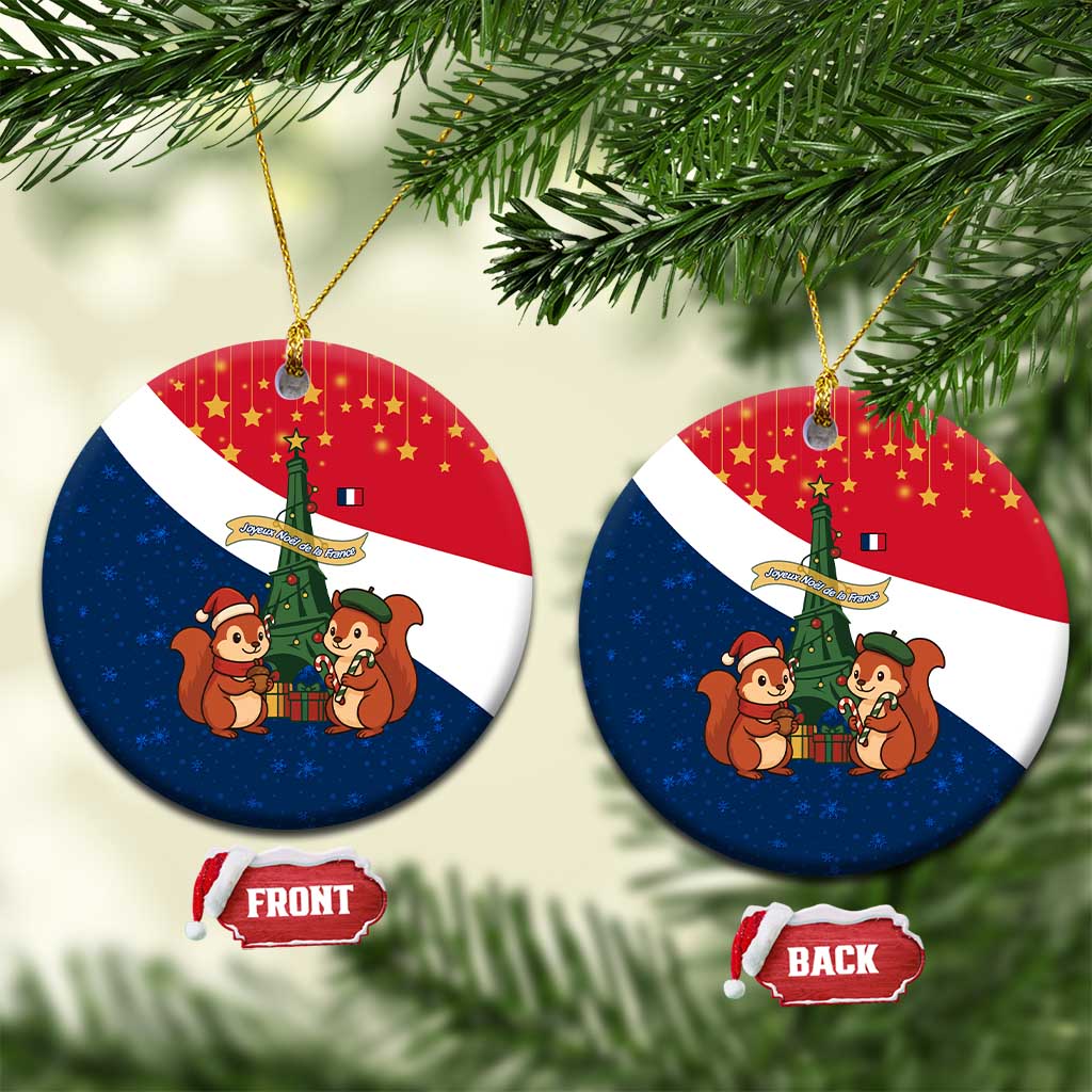 France Christmas Ceramic Ornament with Eiffel Tower Chipmunks Candy Canes and Starry Night Design - Wonder Print Shop