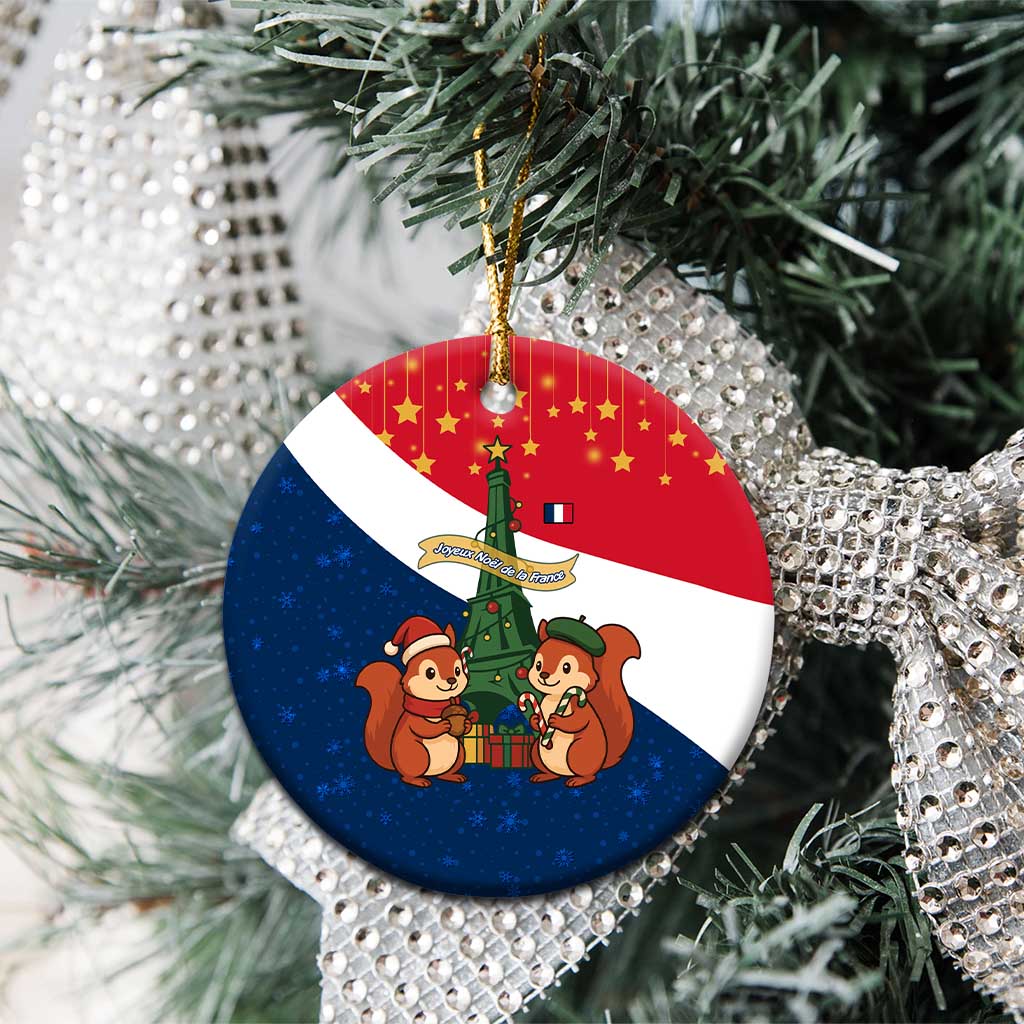 France Christmas Ceramic Ornament with Eiffel Tower Chipmunks Candy Canes and Starry Night Design - Wonder Print Shop